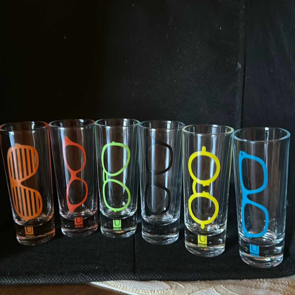 Umbra set of 6 shot glasses multicolor with eyeglasses funny